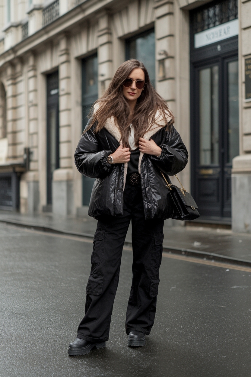 Stylish Black Cargo Pants Outfit Winter Essentials outfit idea