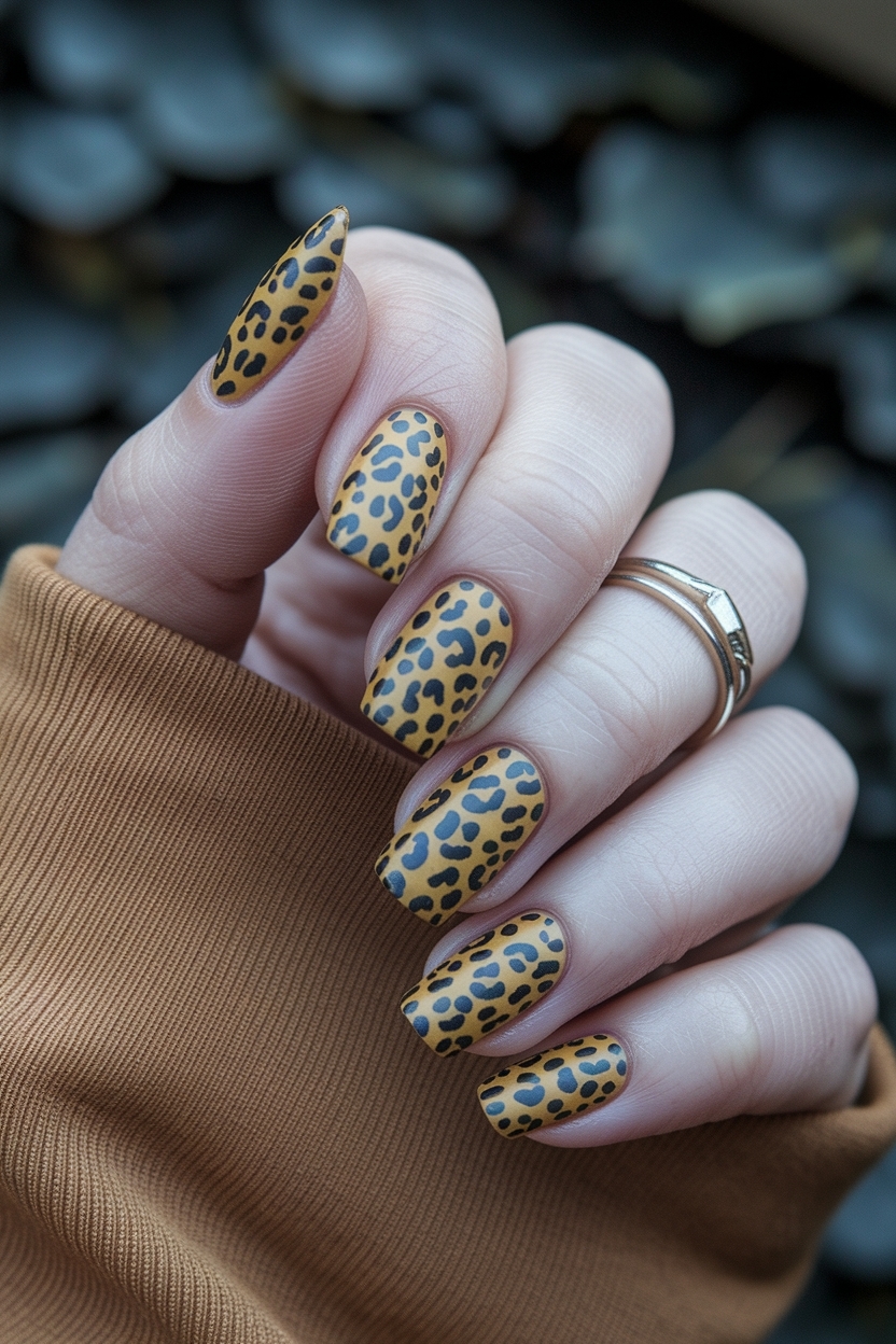 Trendy Fall Nails Cheetah Print Designs for Autumn outfit idea