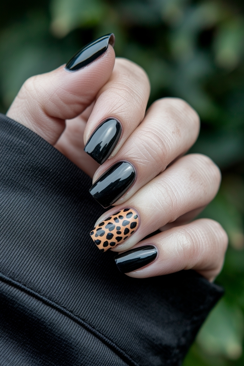 Stunning Black and Cheetah Print Nails to Try outfit idea