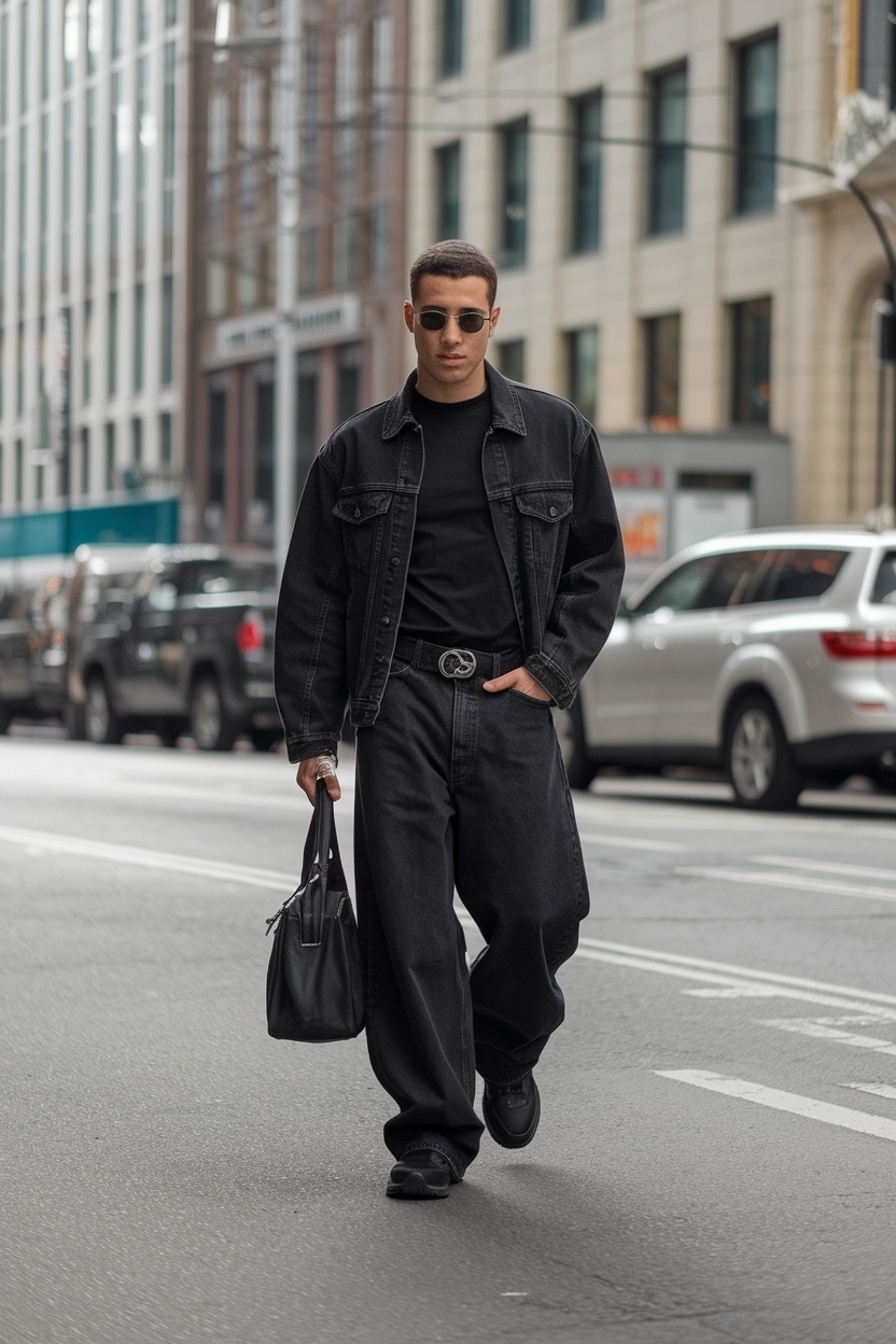 Black Baggy Jeans Outfit Men: Edgy and Modern Vibes outfit idea