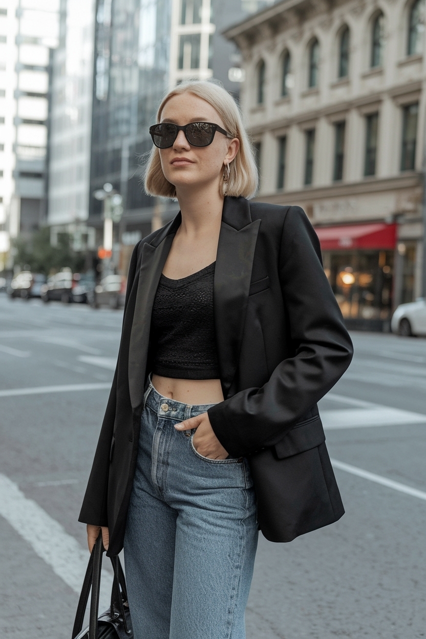 Black Blazer and Jeans Outfit Women for Smart Casual Looks outfit idea