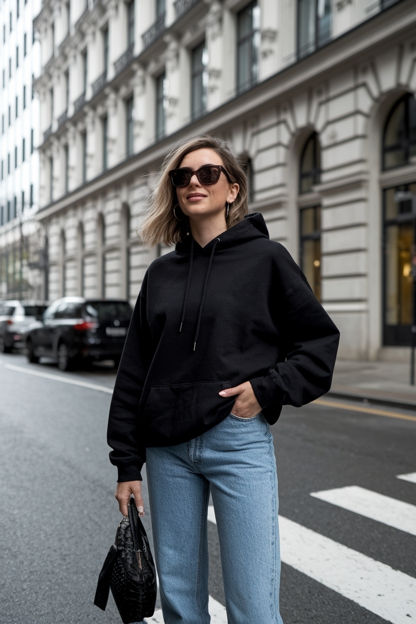 Comfortable Black Hoodie and Jeans Outfit for Relaxed Days outfit idea
