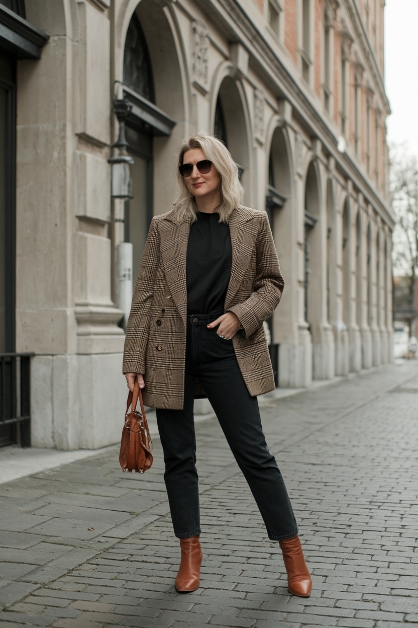 Stylish Black Jeans Brown Boots Outfit for Fall outfit idea