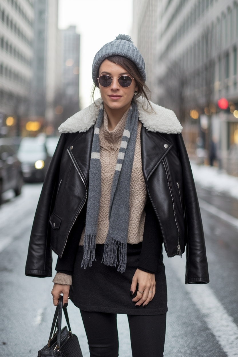 Stylish Black Leather Jacket Outfit Winter Ideas outfit idea
