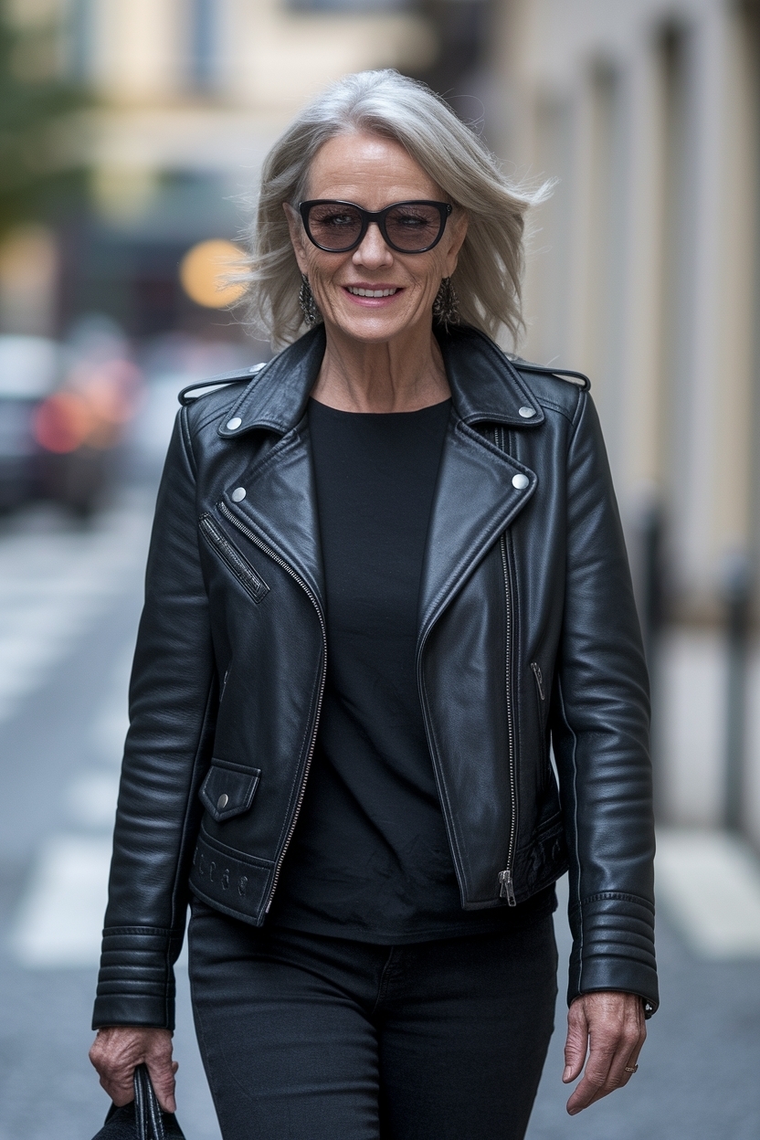 Black Leather Jacket Outfit Women Over 4: Fashionable Choices outfit idea