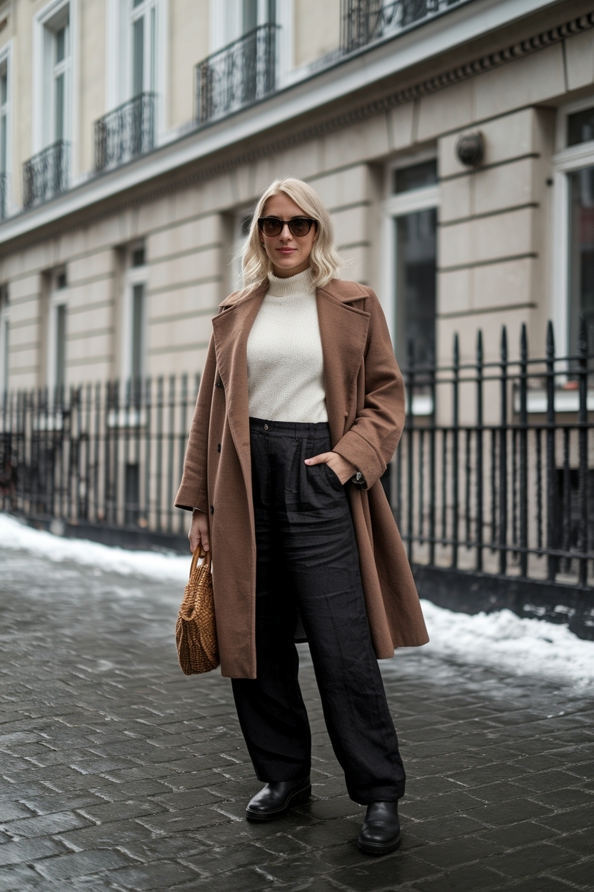 Black Linen Pants Outfit Winter for a Relaxed Look outfit idea