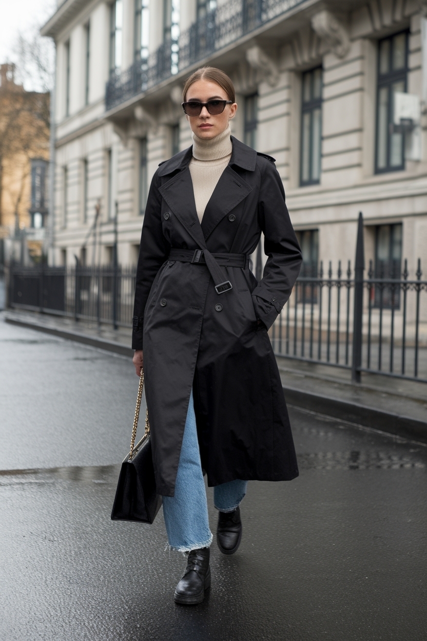 Black Trench Coat Outfit Winter: Stylish Protection outfit idea