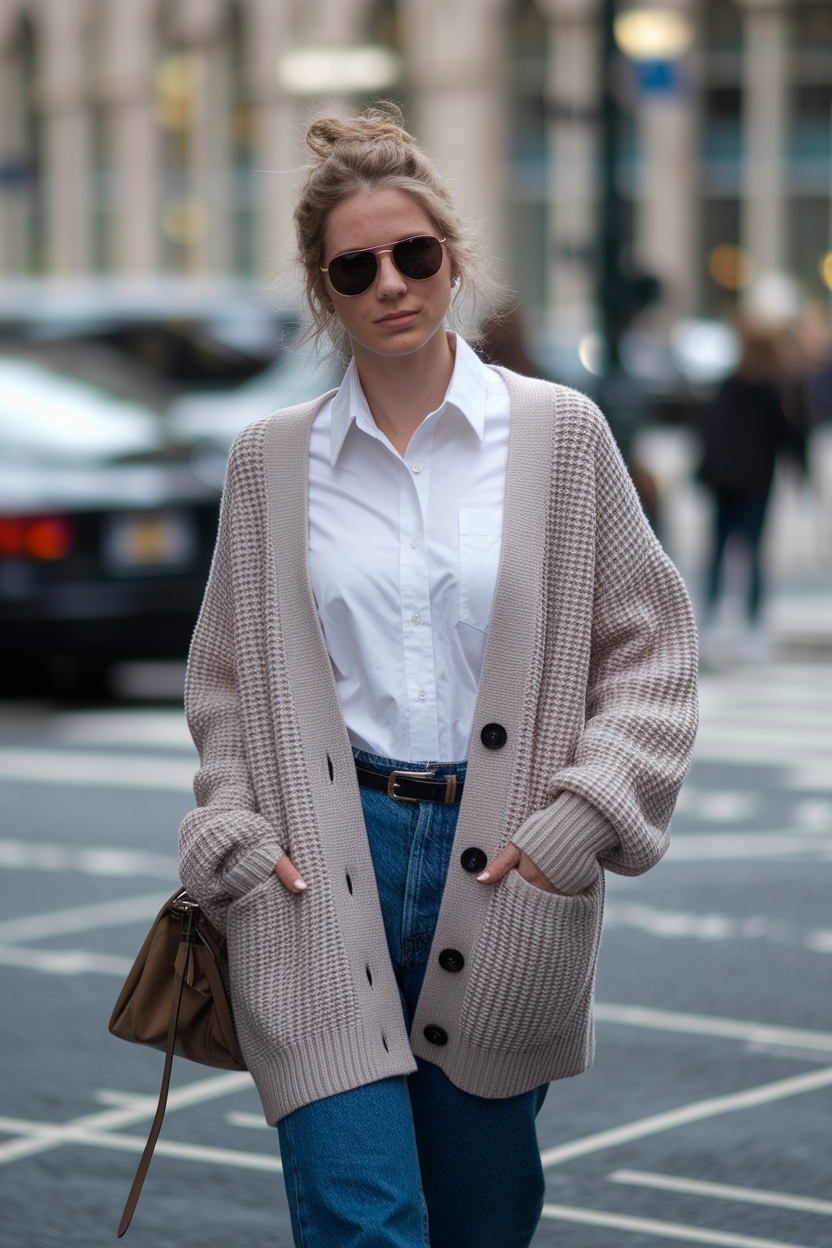 Cute Cardigan and Shirt Outfit Women for Casual Days outfit idea