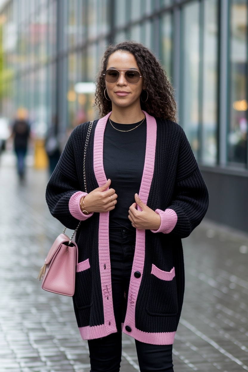 Cardigan Outfit Black Women Pink for Every Occasion outfit idea