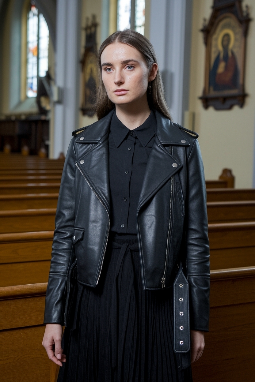 Church Outfit Black Women Leather Jacket for Sunday Service outfit idea