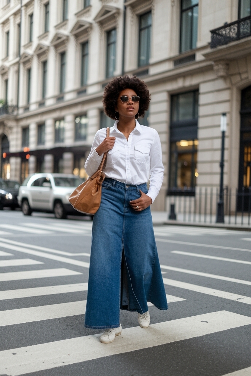 Denim Long Skirt Outfit Ideas Black Women for a Chic Look outfit idea