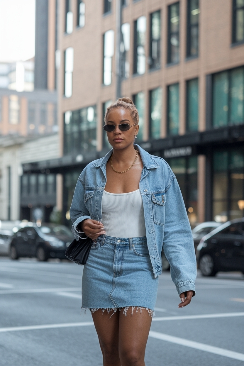 Denim Mini Skirt Outfit Black Women Y2K: Trendy Throwback outfit idea