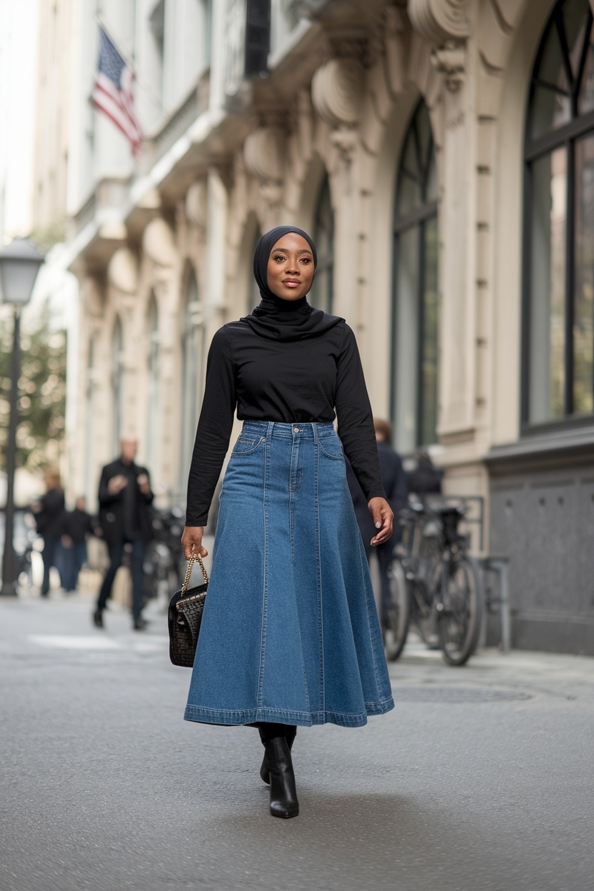 Denim Skirt Outfit Black Women Hijab: Modest Fashion Tips outfit idea
