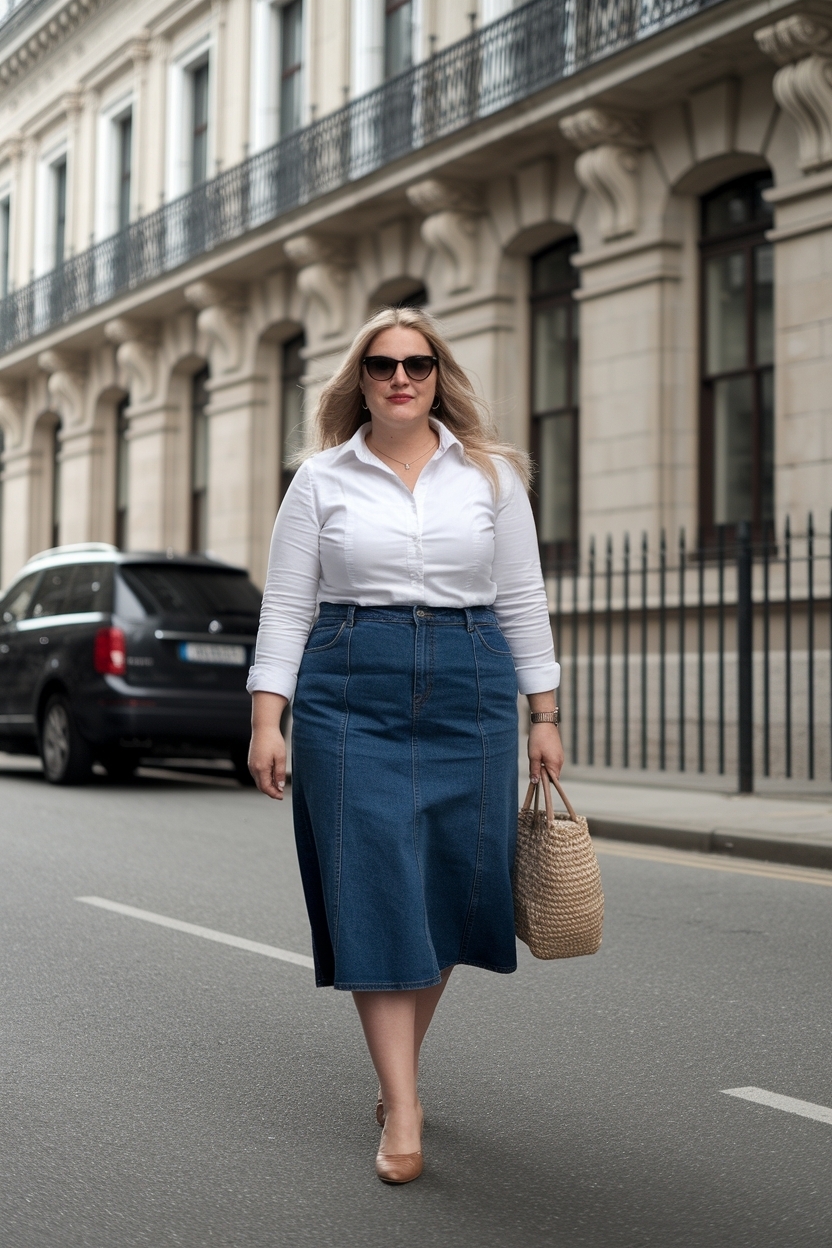 Denim Skirt Outfit Ideas for Plus Size Women outfit idea