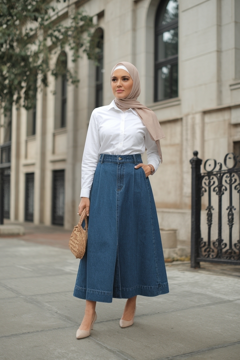 Denim Skirt Outfit Women Hijab: Modest and Stylish outfit idea