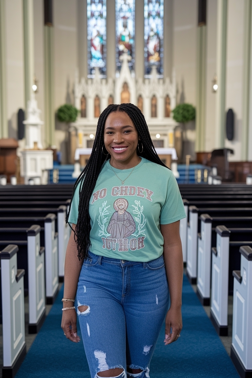 Graphic Tee Outfit Styles for Black Women at Church outfit idea
