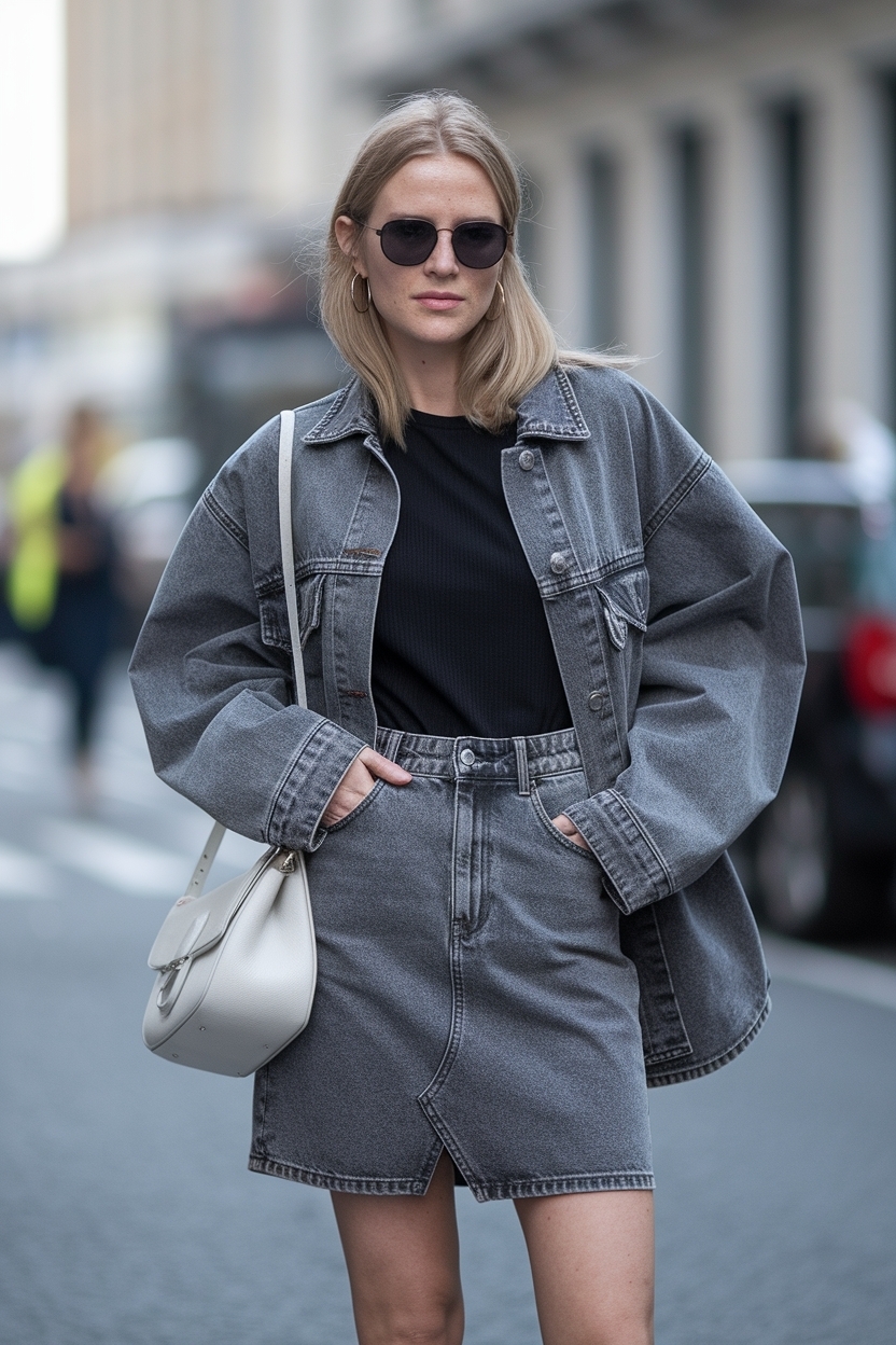 Gray Denim Skirt Outfit Women: Modern Combinations outfit idea