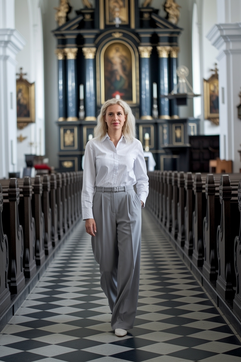 Gray Trousers Outfit Women Casual Church: Effortless Style outfit idea