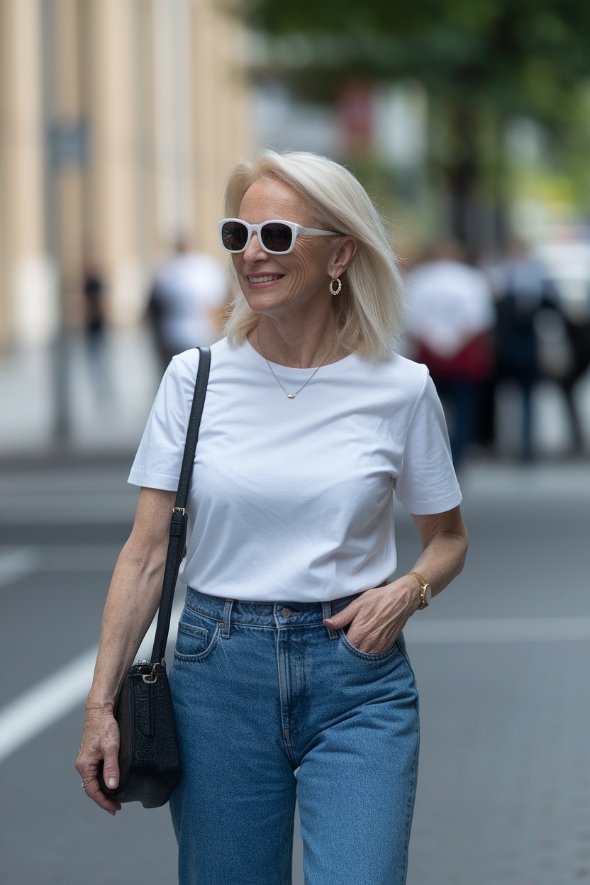 Stylish Jeans and T Shirt Outfit Women Over 40 O to Try outfit idea