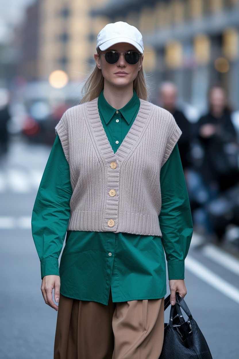 Knitted Vest Cardigan Outfit Women for Cozy Looks outfit idea