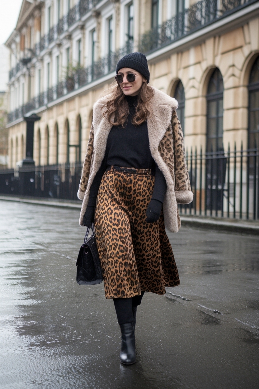 Leopard Print Skirt Outfit Winter: Fierce Fashion Statements outfit idea