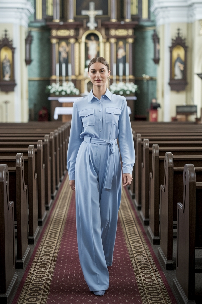 Light Blue Pants Outfit Women Church: Effortless Elegance outfit idea