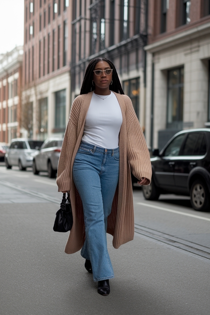 Long Knit Cardigan Outfit for Black Women: Layering Essentials outfit idea