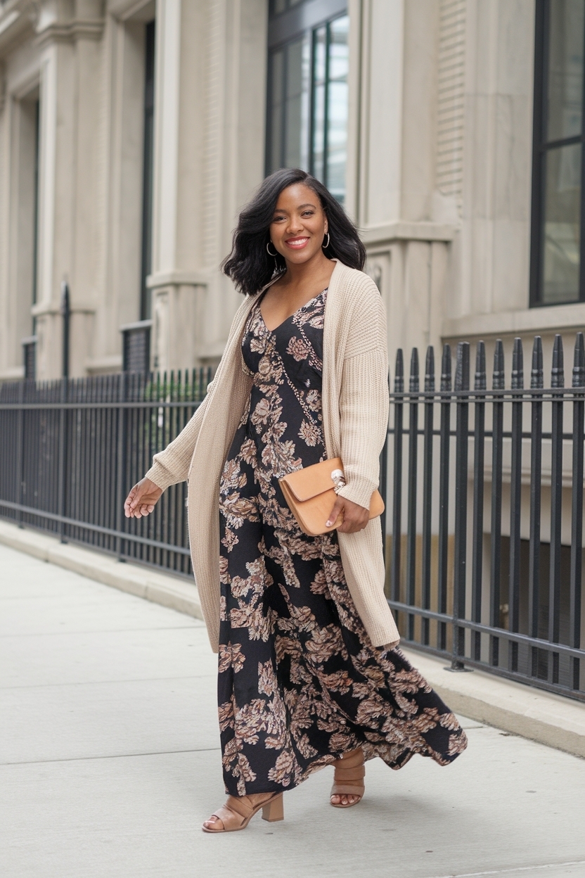 Maxi Dress and Cardigan Outfit Black Women for Elegance outfit idea