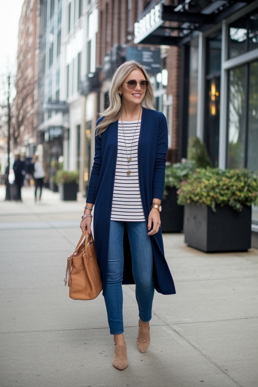 Navy Blue Long Cardigan Outfit Women: Timeless Fashion Staple outfit idea