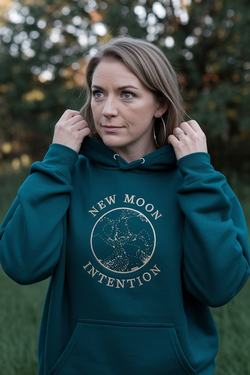 New Moon Intention Embroidered Hoodie Fashion outfit idea