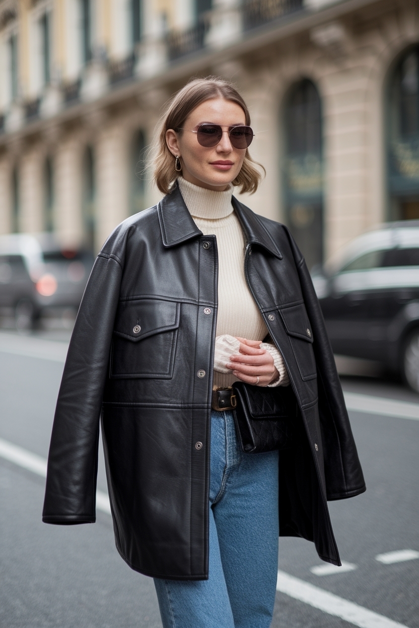 Oversized Leather Jacket Outfit for Women: Effortless Style outfit idea