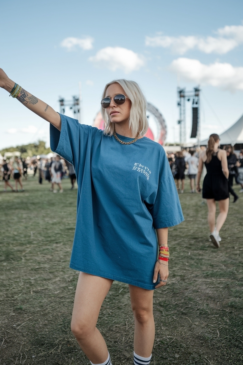 Oversized Tshirt Festival Outfit Women: Trendy and Fun Looks outfit idea