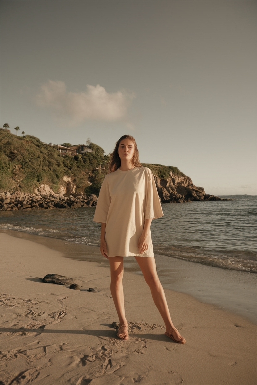 Stylish Oversized Tshirt Outfit Women Beach Looks outfit idea
