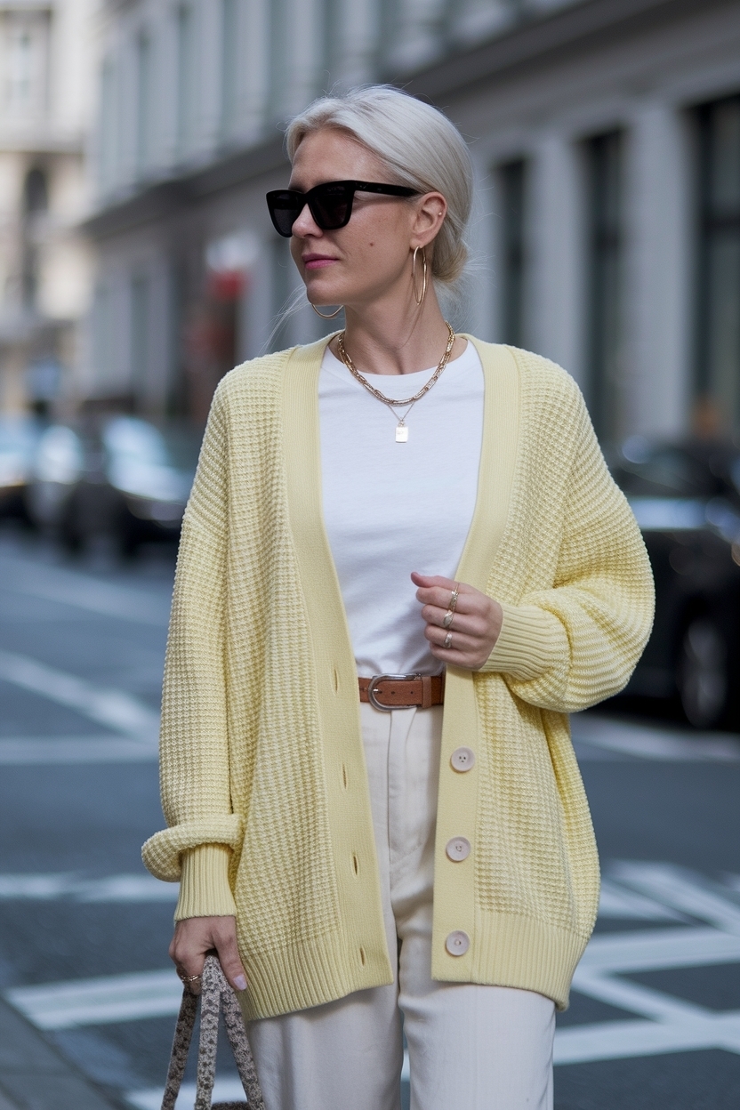 Pastel Yellow Cardigan Outfit Women for Soft Vibes outfit idea