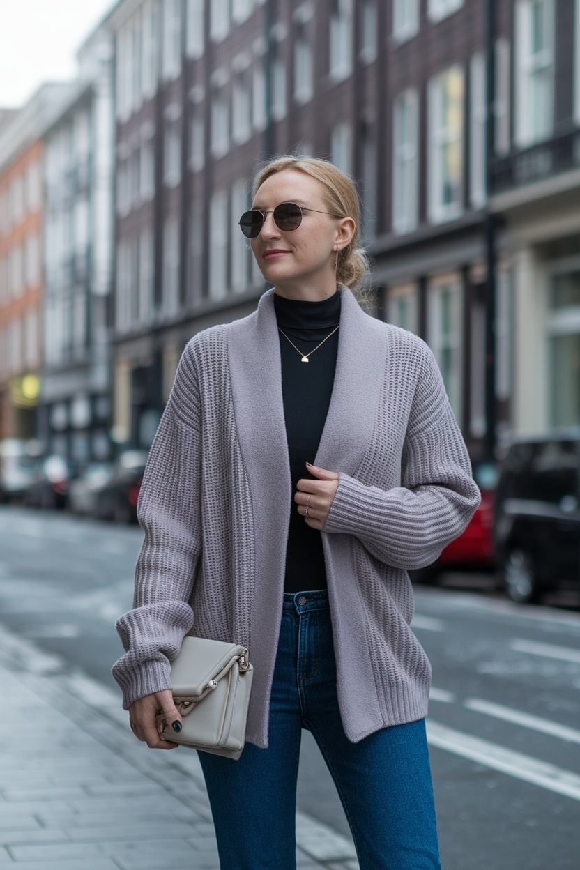 Shawl Collar Cardigan Outfit Women for Classy Appeal outfit idea