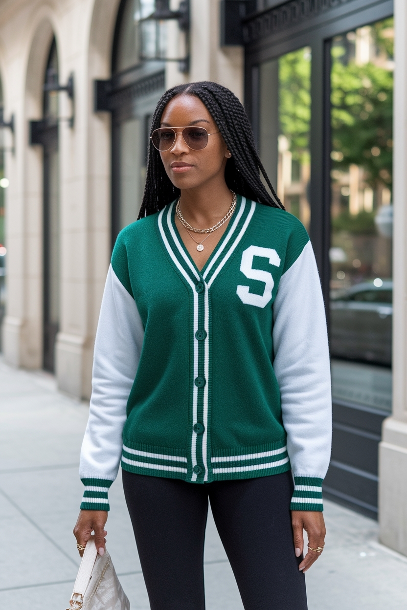 Varsity Cardigan Outfit Black Women: Sporty and Stylish Choices outfit idea