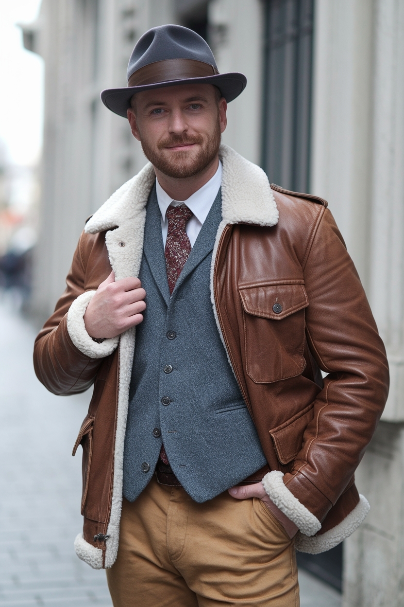 Vintage Leather Jacket Outfit Men: Classic Yet Modern outfit idea