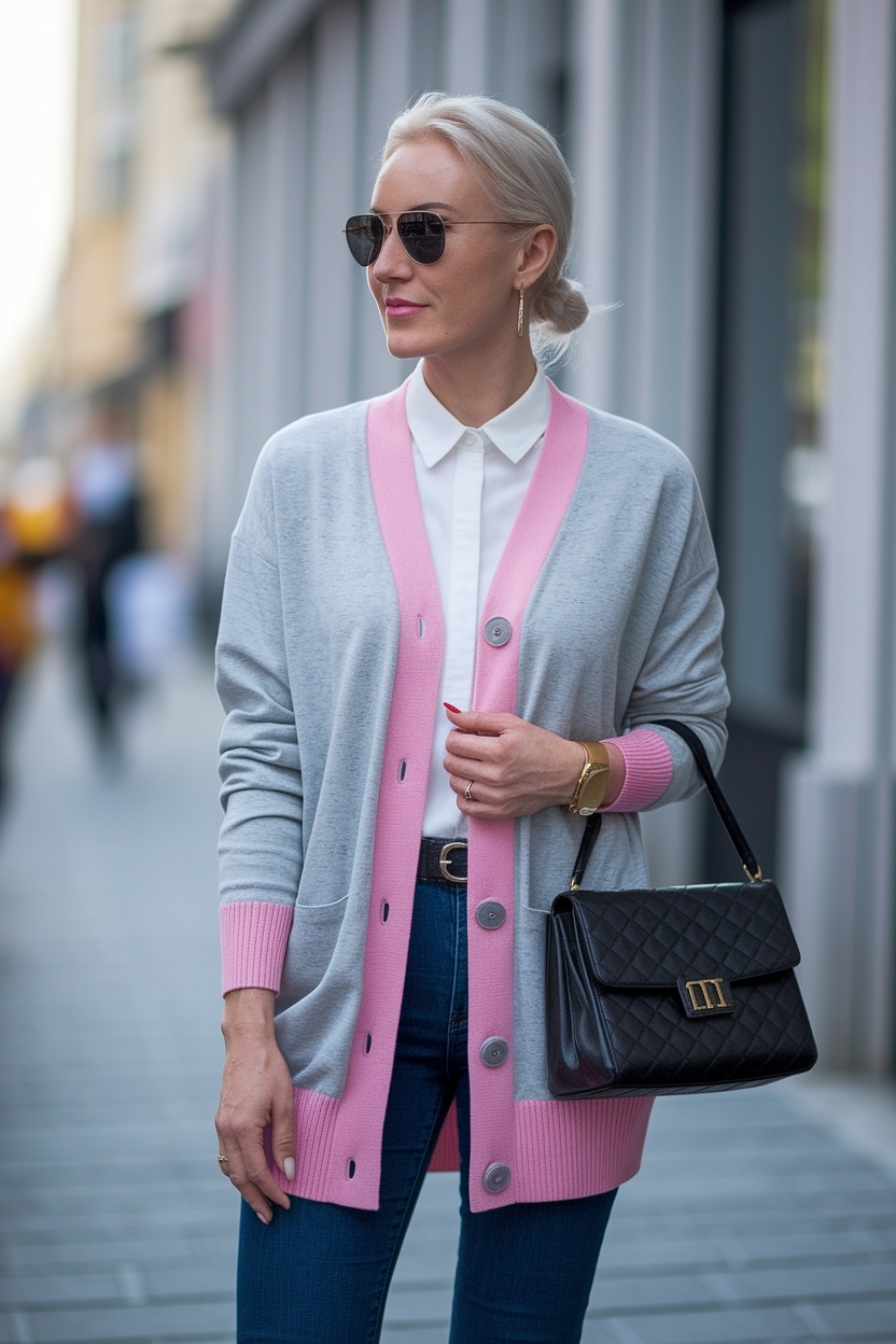 Women Grey and Pink Cardigan Outfit Ideas to Try outfit idea